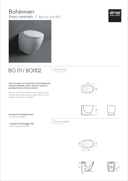Simas Bohemien унитаз напольный 365х535 BO01 фото цвет разремы цена доставка