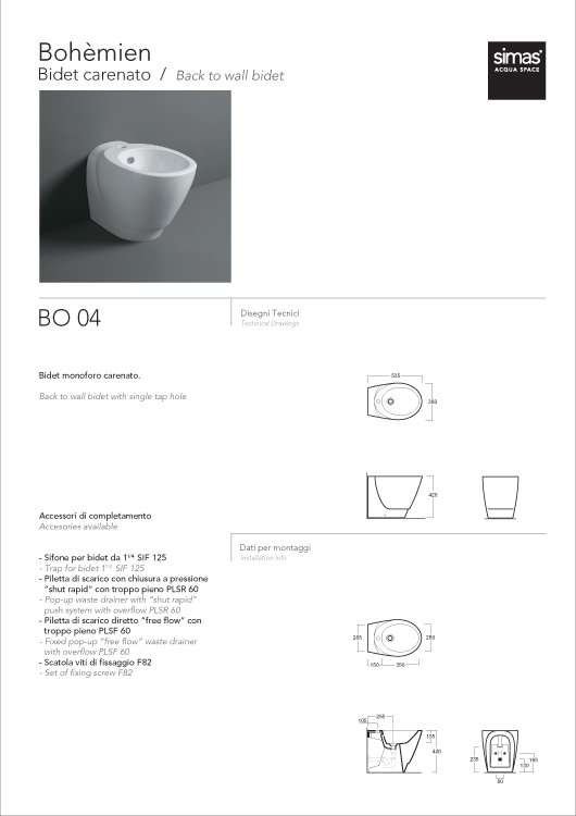 Схема Simas Bohemien биде 365х535 BO04 Simas Bohemien биде 365х535 BO04  фото цвет разремы цена доставка