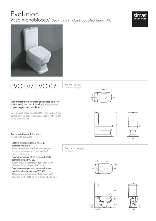 Simas Evolution унитаз напольный 370х640 EVO07 фото цвет разремы цена доставка