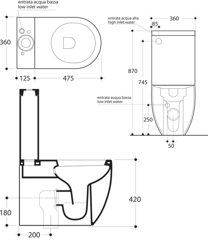 Техническая схема Kerasan унитаз моноблок  60х36 см коллекция Flo фото цвет цена грн доставка описание