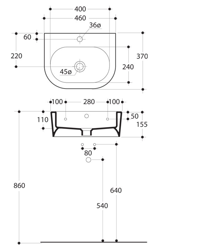 Техническая схема Kerasan умывальник подвесной 3140 46х37 см коллекция Flo фото цвет цена грн доставка описание