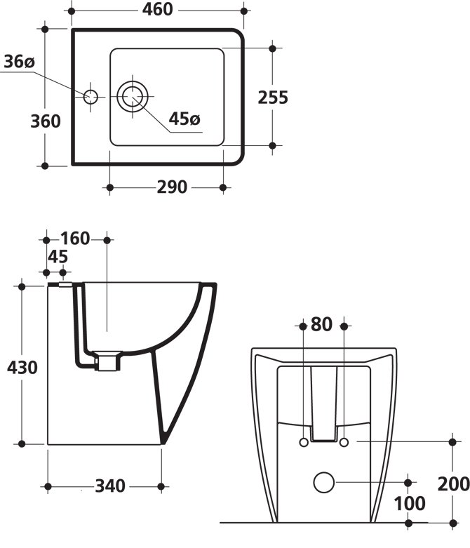 Техническая схема Kerasan биде напольное  46х36 см коллекция EGO фото цвет цена грн доставка описание