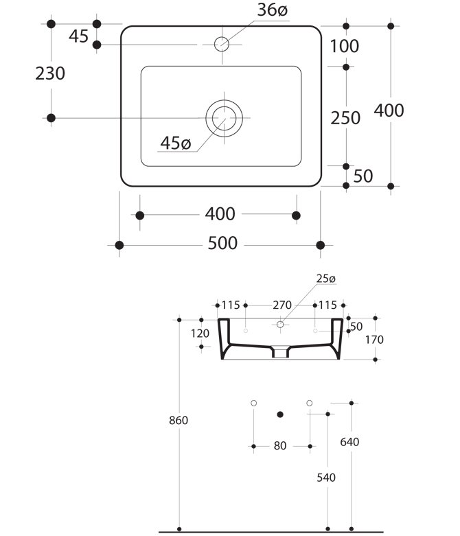Техническая схема Kerasan умывальник подвесной 3241 50х40 см коллекция EGO фото цвет цена грн доставка описание