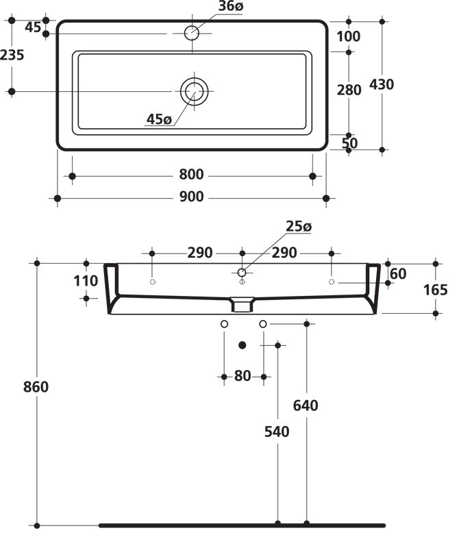 Техническая схема Kerasan умывальник подвесной 3251 90х43 см коллекция EGO фото цвет цена грн доставка описание