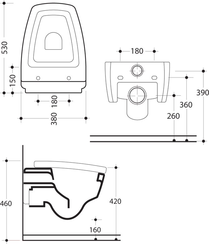 Техническая схема Kerasan унитаз подвесной  53х38 см коллекция SPA фото цвет цена грн доставка описание