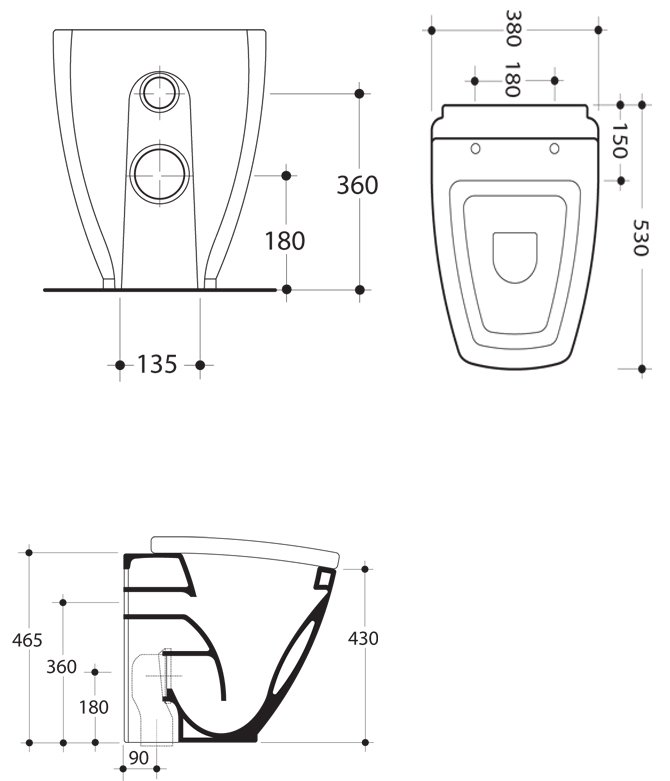 Техническая схема Kerasan унитаз напольный 53х38 см коллекция SPA фото цвет цена грн доставка описание