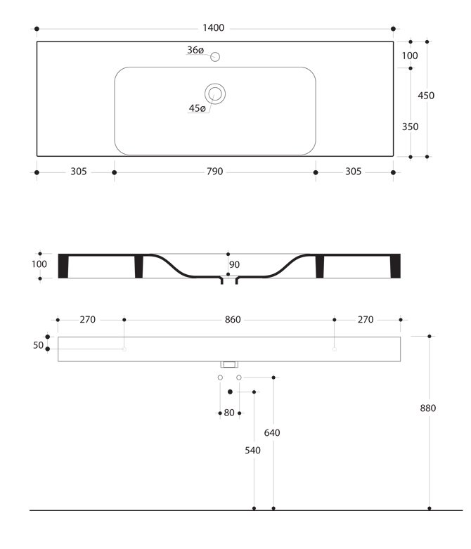 Схема Kerasan умывальник накладной 3535 140х45 см коллекция Cento Техническая схема Kerasan умывальник накладной 3535 140х45 см коллекция Cento фото цвет цена грн доставка описание