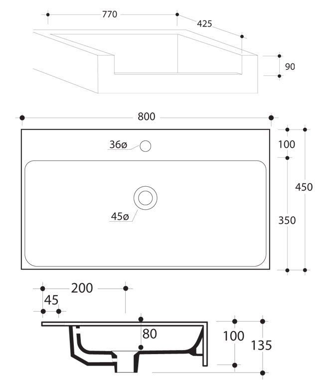 Схема Kerasan умывальник подвесной 3549 80х45 см коллекция Cento Техническая схема Kerasan умывальник полувстроенный 3549 80х45 см коллекция Cento фото цвет цена грн доставка описание