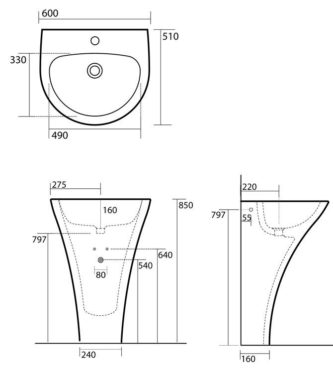Схема Kerasan умывальник напольный 3741 60х51х85 см коллекция Aquatech Техническая схема Kerasan умывальник напольный 3741 60х51х85 см коллекция Aquatech фото цвет цена грн доставка описание
