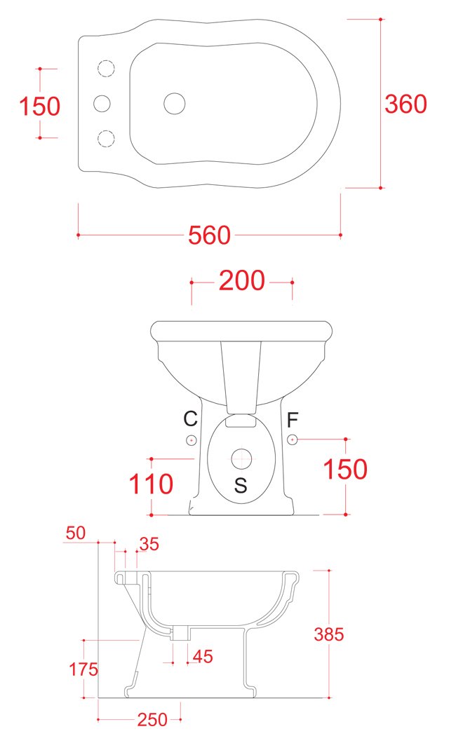 Схема Artceram биде напольное EE06 36х55 см коллекция Hermitage Техническая схема Artceram биде напольное EE06 36х55 см коллекция Hermitage фото цвет цена грн доставка описание
