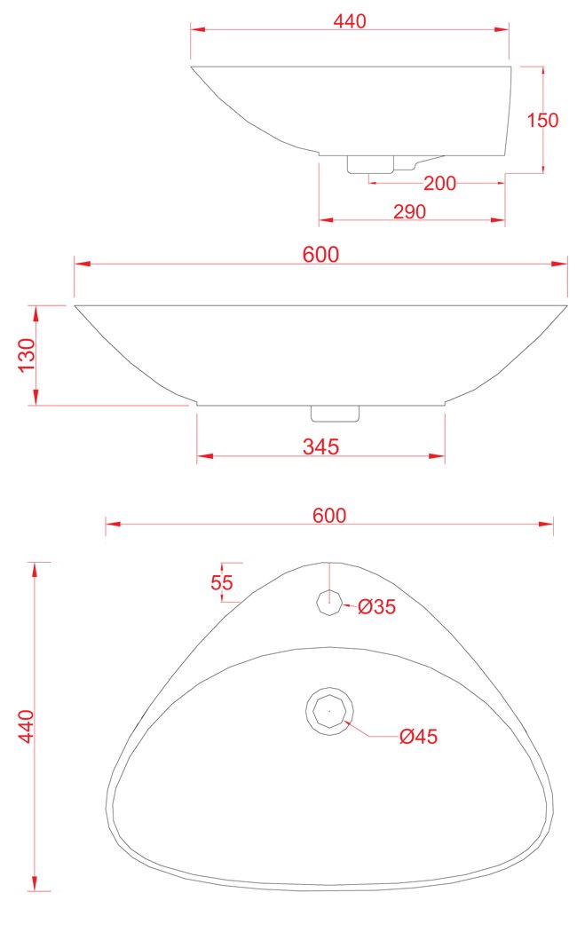 Техническая схема Artceram накладной умывальник L2100 60х45 см коллекция Plettro фото цвет цена грн доставка описание
