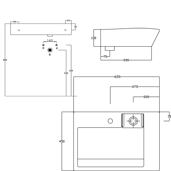 Техническая схема Artceram накладной умывальник L490 65,5х45 см коллекция Fuori фото цвет цена грн доставка описание