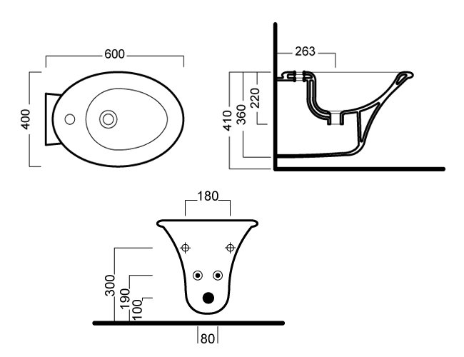 Техническая схема Hatria биде подвесное Y0BF 400х600 мм Sculture  фото цвет цена грн доставка описание