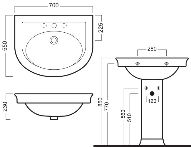 Техническая схема Hatria подвесной умывальник Y0EX 700х550 мм Dolcevita фото цвет цена грн доставка описание