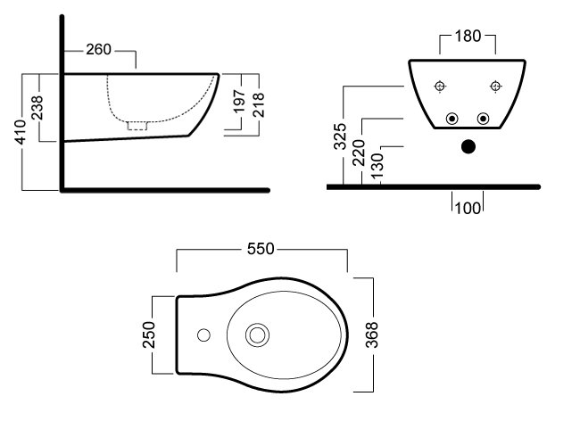 Техническая схема Hatria биде подвесное Y0U0 368х550 мм Nido фото цвет цена грн доставка описание