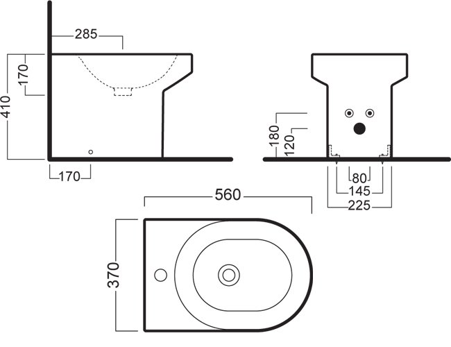 Техническая схема Hatria биде напольное Y0YI 370х560 мм DayTime фото цвет цена грн доставка описание
