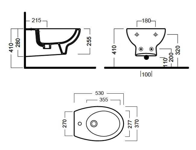 Техническая схема Hatria унитаз подвесной YXBS 370х530 мм Erika pro фото цвет цена грн доставка описание