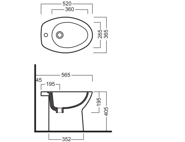 Схема Hatria биде напольное YXDF 365х520 мм Cannes Техническая схема Hatria биде напольное YXDF 365х520 мм Cannes фото цвет цена грн доставка описание