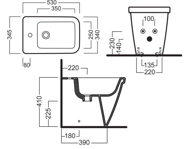 Техническая схема Hatria биде напольное YXHU 345х530 мм Erika Pro Q фото цвет цена грн доставка описание