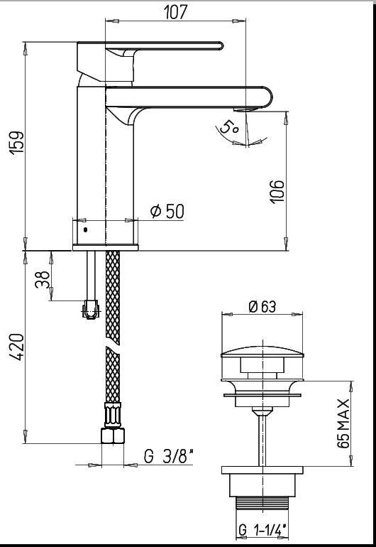 Схема 44CR211EFXTSR Ghibli смеситель для раковины с донным клапаном 